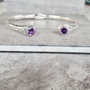 💜 Beautiful Sterling Silver Purple Amethyst Hinged Cuff Bracelet